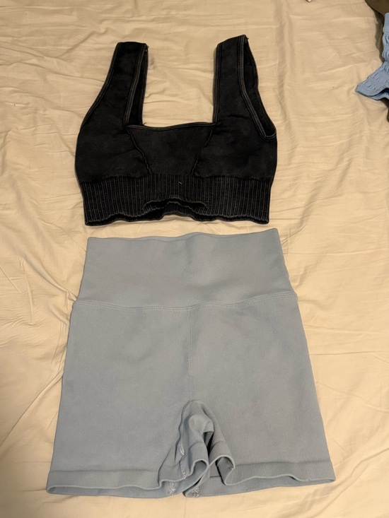 FP Movement by Free People Pants - Free People Movement Pale Blue Ribbed Biker Shorts & Sports Bra